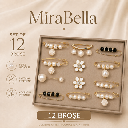 Set 12 Broșe Elegante cu Perle