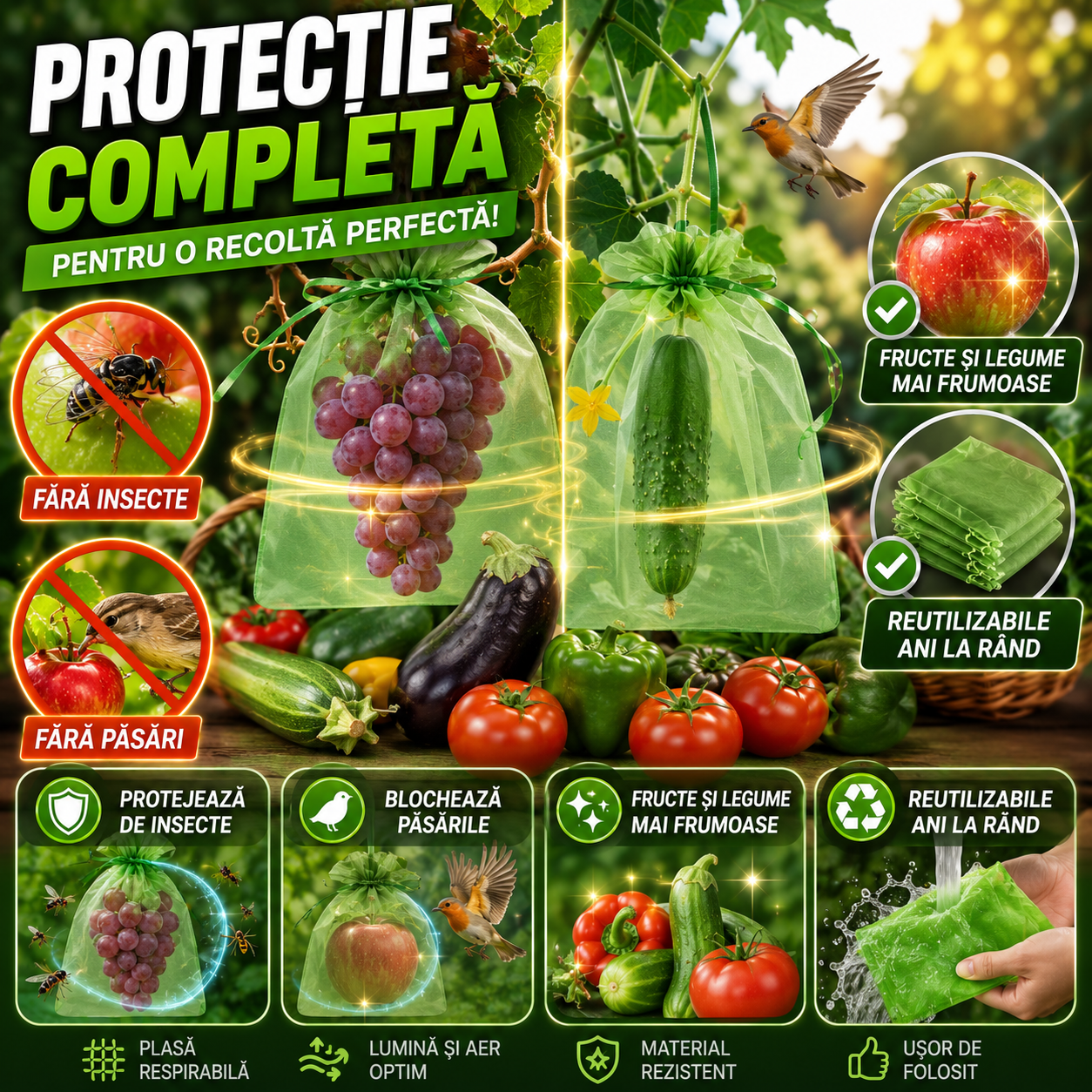 SaciProtecție™ – Protejează Fructele Și Legumele De Insecte Și Păsări