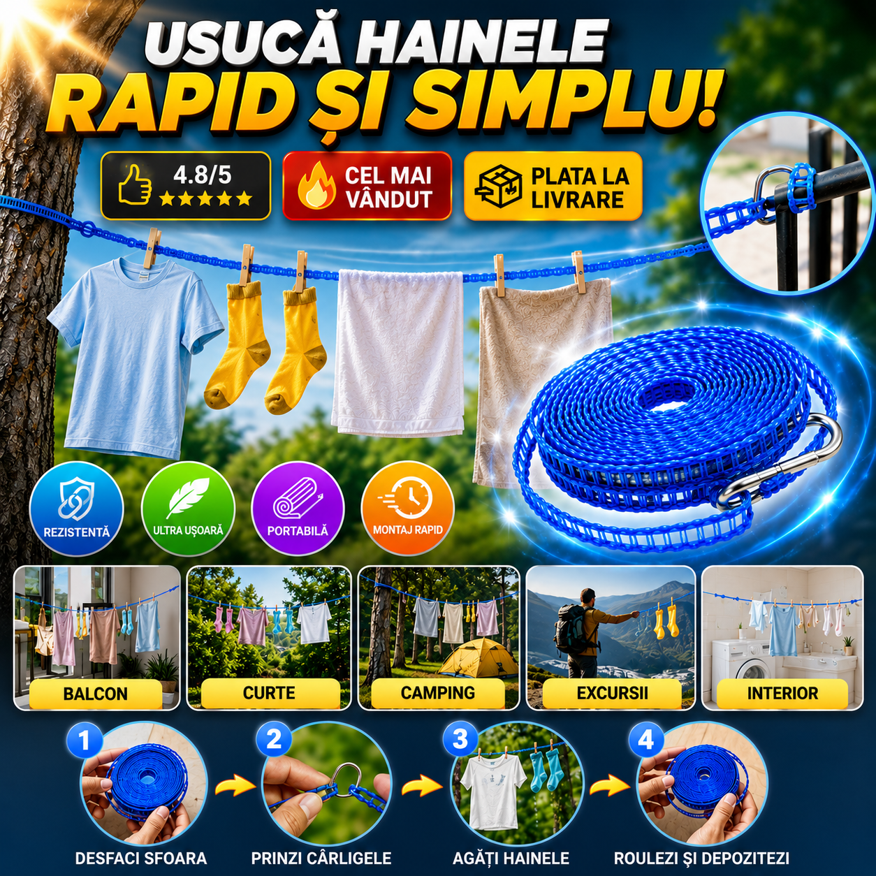 SfoaraPortabilă™ - Uscă Hainele Oriunde, În Câteva Secunde