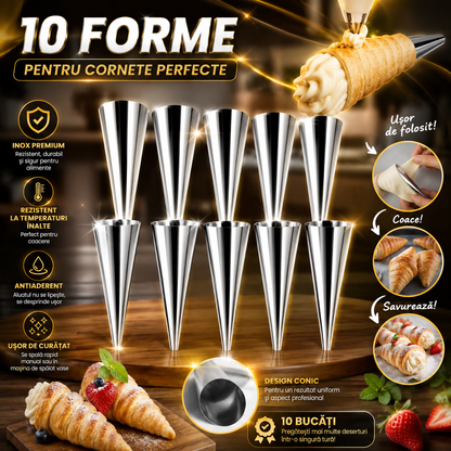 CornetMagic🧁Set 10 Forme din Inox pentru Cornete și Rulouri