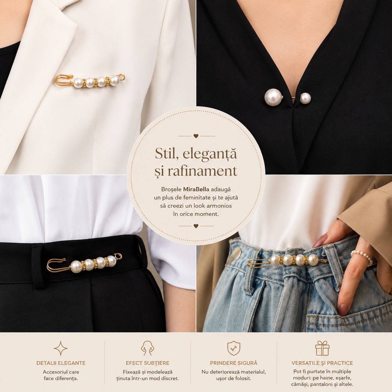 Set 12 Broșe Elegante cu Perle