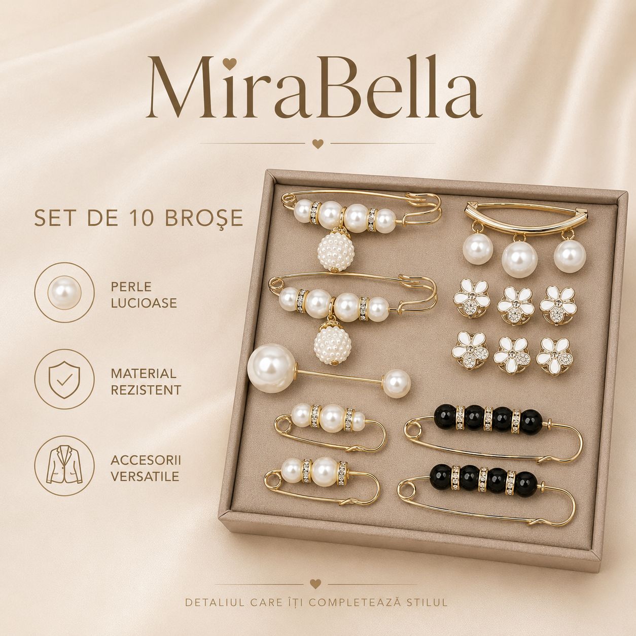 Set 12 Broșe Elegante cu Perle